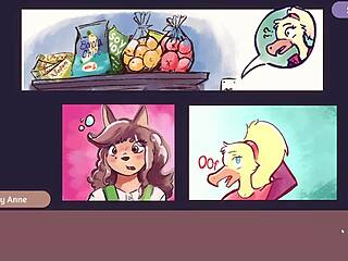 Two chicks playing poker in furry strip poker game