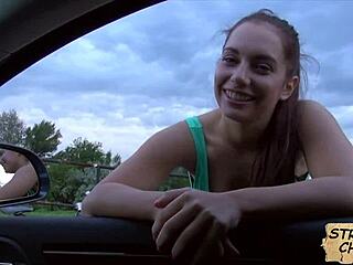 Amateur Babe Jenny Dark Sucks While Driving Hitchhiker POV