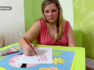 Chubby blonde gets her mouth dirty in this hot scene