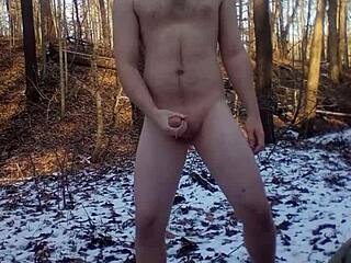 Naked outdoor cumshot on sunny beach