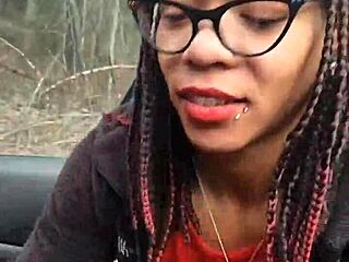 black gay couple's fetish insertion of tampon leads to blowjob and pee gargling on roadside