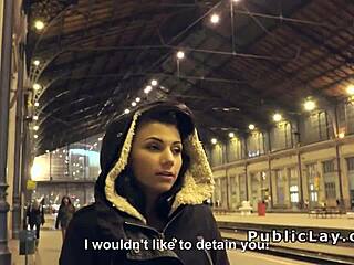 Hungarian Hottie Seductively Bangs Huge Cock Outdoors In Voyeur POV.