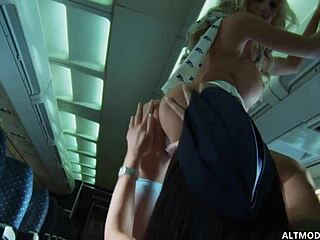 Stunning Blonde and Brunette Teens Finger Each Other and Squirt During Sex in Boing 777