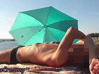 Flashing my cock at the beach, stepdaughter helps me finish! 😲