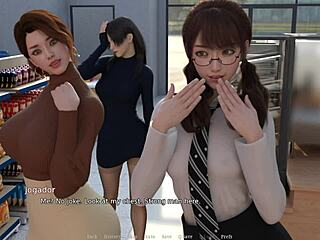 Curvy 3D Cartoon Girl Gets Handjob Behind Counter, Big Cock Cumshot