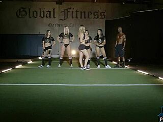 This sexy black teen rips clothes during gym workout