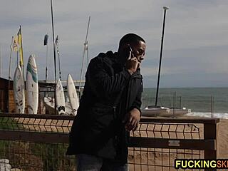 Beautiful blonde teen handles huge black dick on beach!