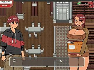 Taboo hentai game features teen 18+ girl giving public handjob in library