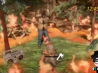 Lumberjack Strips Clothes In Forest Woods