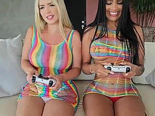 Brunette And Blonde Girls Eat Pussies While Gaming!