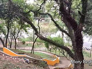 Redhead Wife Caught Masturbating Publicly Sucks Young Studs