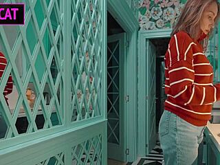 Busty maid’s first day gets wild with rimming. Ball sucking turns into doggy and missionary with cum on ass!