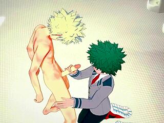 Midoriya gets handjob and fucked by Bakugou in bathroom