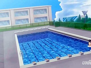 step sister, let's fuck in the pool before getting caught.