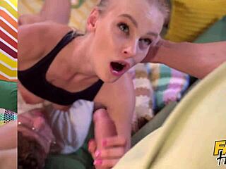 petite teen babe handles two monster cocks in tight pussy threesome dorm.