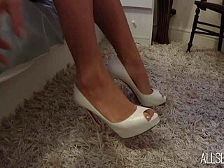 Adorable Asian babe teases with shoes, stripping nude in fetish scene