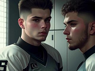Two young athletes enjoy some post-game fun with oral sex