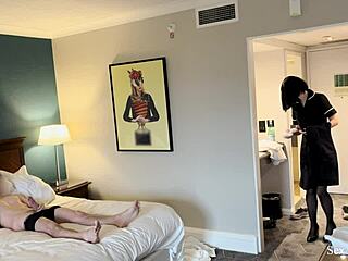 Public dick flash! Hotel maid helps me finish after I pull it out!