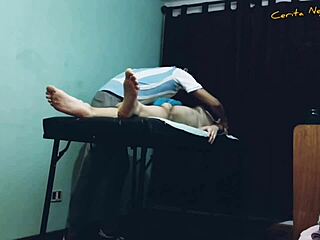 Intense gay massage leads to blowjob happy ending.