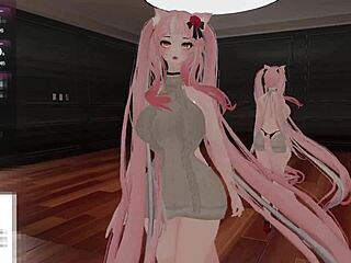 this catgirl gets vibed and fucked by big cocks till she squirts