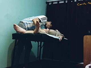 Intense gay massage leads to blowjob happy ending.