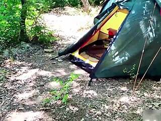 hey, caught a solo masturbation girl while camping!