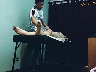 Intense gay massage leads to blowjob happy ending.