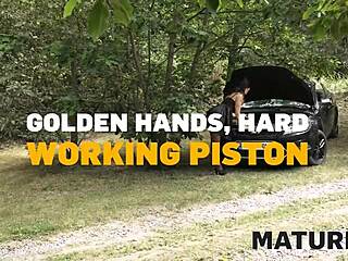 Look, Texas Patti screws on her car while husband watches in Mature4k