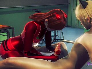 Damn! Asuka Femboy Swallows Cum in Evangelion Anime!