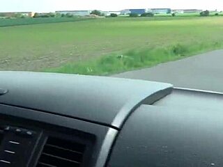 Obese brunette pick-up deepthroats and swallows cum in group van session