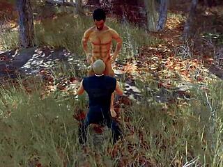stan and jonathan share intense blowjob moments in the forest outdoors