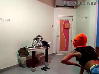 My Brunette Stepsister in Mask Seduces for Halloween Hotel Fun