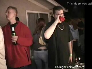 hot blonde coed bent over in threesome, pussy doggystyle fucking and cumshot