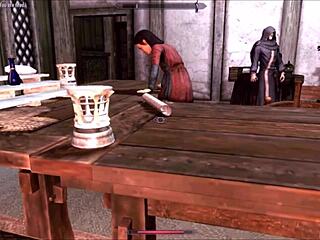 Blonde and redhead rip clothes in erotic fantasy scene.