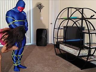 Seductress Drains Superhero with Big Tits Blowjob and Cumshot!