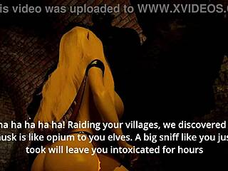 Why does the fallen princess bend over for a titty fuck with big tits in this hentai threesome?