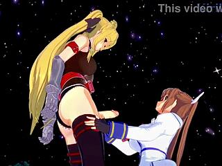 命运泰斯塔罗莎和奈叶高町狂野女同扶她性爱！