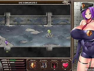 karryn navigates the prison in gameplay mode, facing suggestive challenges.