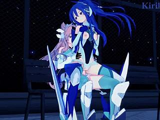 Tsubasa Kazanari and Kanade Am Share Intense Futanari Creampie Sex