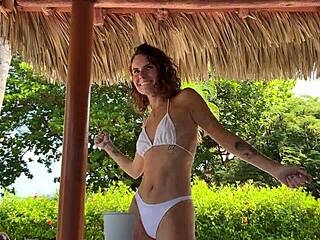 Mini bikini beauty strips at beer pong Youtube party. Watch her wild game!