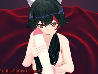 white girl performs in animated scene with japanese characters