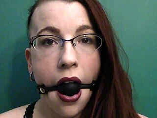 Dark Lipstick Ballgag Drooling in Intense Close-Up Eye Contact