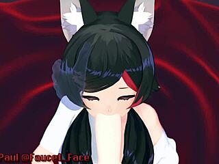 white girl performs in animated scene with japanese characters