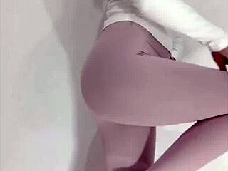 Asian brunette masturbates wet pussy in sexy pajamas, craving a man