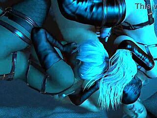 Guy spoons with two curvy ladyboys. They take turns giving him intense blowjobs.