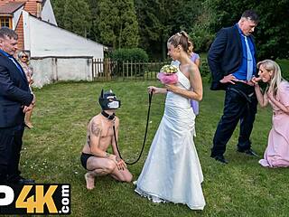 Beautiful bride's kinky outdoor sex scene in dress