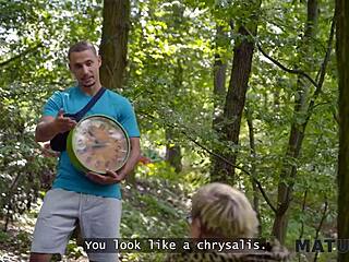 watch me, the kinky mature giantess diana, dominate two strangers in public pet play with stockings