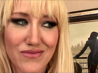 stunning blonde in leather boots rides big shaft on cozy couch