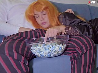 stepmom sucks my dick during movie then we fuck hard in living room!