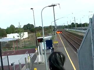 Exhibitionists at the station seduce a passenger for rough fun. They take him home for wild ass-to-mouth action.